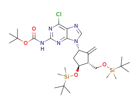 9-((1S,3R,4S)-4-(tert-butyldimethylsilyloxy)-3-(tertbutyldimethyl-silyloxymethyl)-2-methylenecyclopentyl)-6-chloro-9H-purine-2-carbamic acid tert-butyl ester